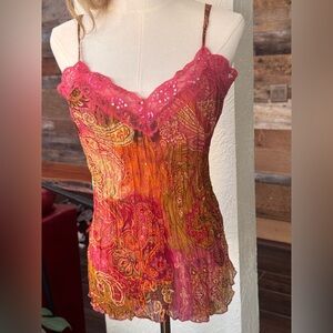 Separates by NYC Design Co Pink Lace Sequin Boho Fairycore Y2K Blouse Top Size M